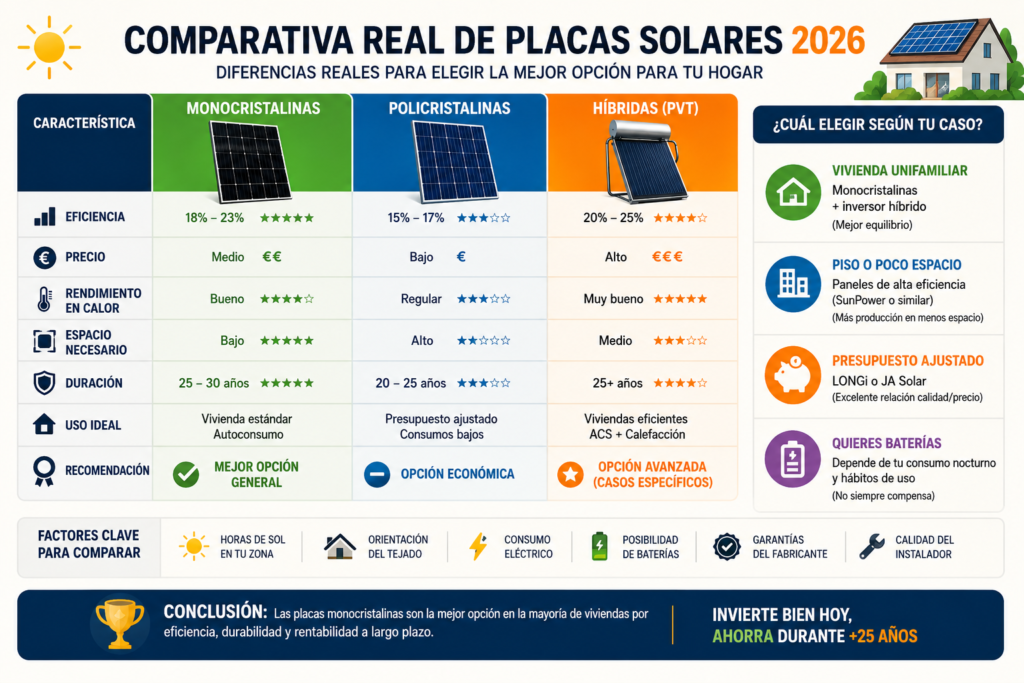 Comparativa placas solares