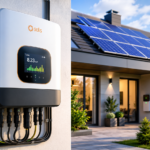 Inversores Solares modernos conectado a una instalación fotovoltaica residencial transformando energía solar en electricidad para el hogar.
